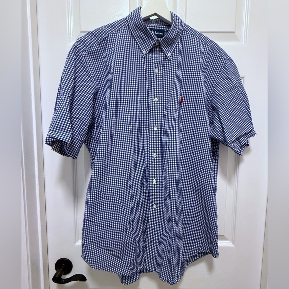 Ralph Lauren Men's Blue and White Checkered Shirt